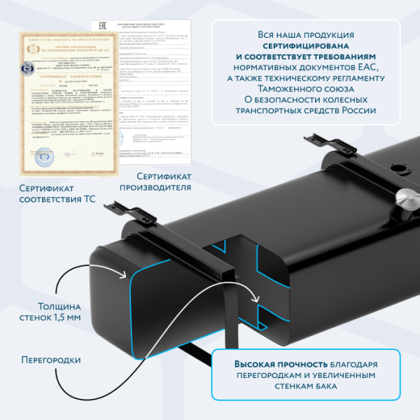 Топливный бак 800 литров (650x650x2000) ЕВРО с откидной крышкой